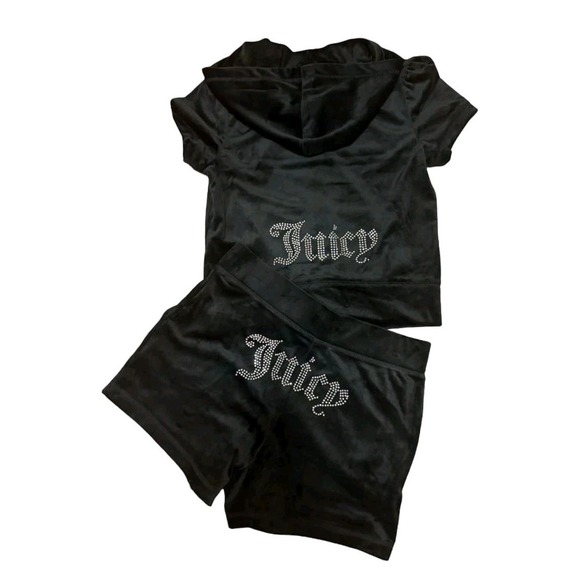 Juicy Couture Pants - Juicy Couture Terry Black Velour Hoodie & Shorts Set - Size L